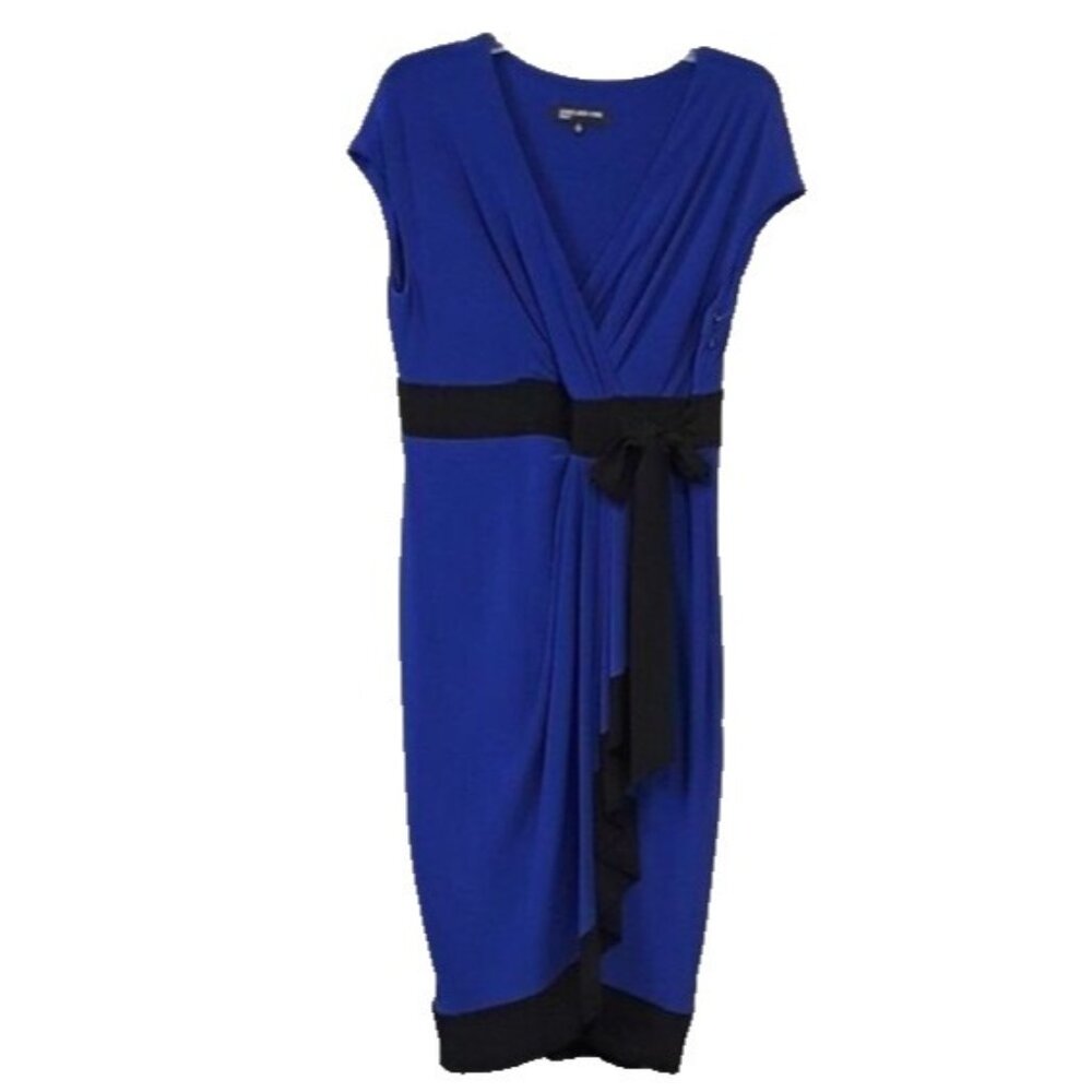 Jones New York Mock‎ Wrap Dress Womens size 12 Blue Black Short Sleeve Carrier